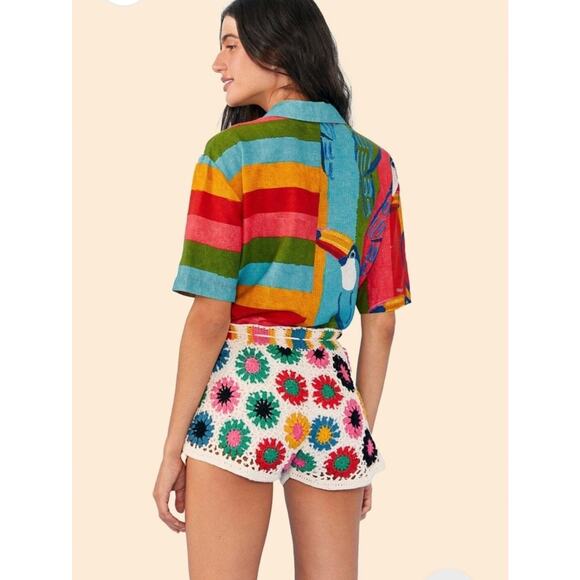 Farm Rio Multi Circles Crochet Shorts - Handmade Booty Short sz Large - Picture 3 of 11